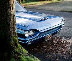 Preview wallpaper car, retro, blue, headlights, front view