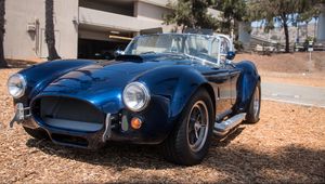 Preview wallpaper car, retro, blue, parking