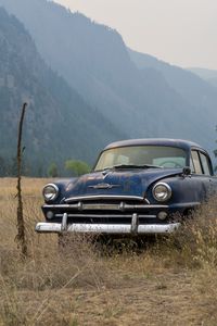 Preview wallpaper car, retro, blue, field