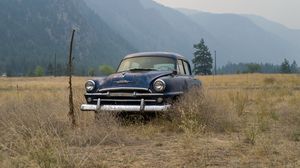 Preview wallpaper car, retro, blue, field