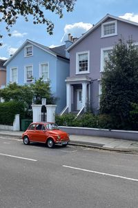 Preview wallpaper car, retro, building, road, street