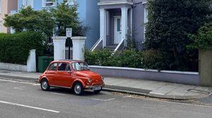 Preview wallpaper car, retro, building, road, street