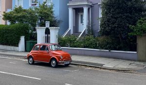 Preview wallpaper car, retro, building, road, street