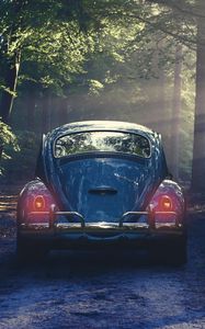 Preview wallpaper car, retro, forest, fog