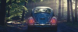 Preview wallpaper car, retro, forest, fog