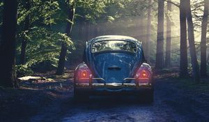 Preview wallpaper car, retro, forest, fog