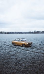 Preview wallpaper car, retro, old, yellow, field