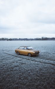 Preview wallpaper car, retro, old, yellow, field