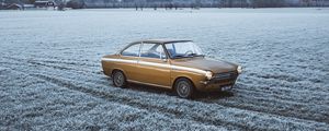 Preview wallpaper car, retro, old, yellow, field