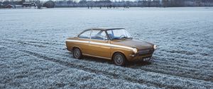 Preview wallpaper car, retro, old, yellow, field