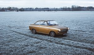 Preview wallpaper car, retro, old, yellow, field