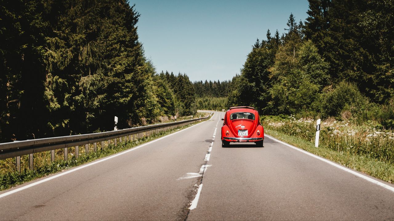 Wallpaper car, retro, red, old, road