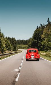 Preview wallpaper car, retro, red, old, road