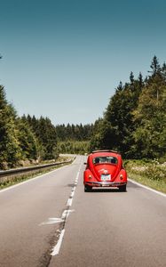 Preview wallpaper car, retro, red, old, road