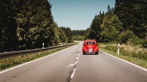 Preview wallpaper car, retro, red, old, road