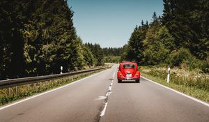 Preview wallpaper car, retro, red, old, road