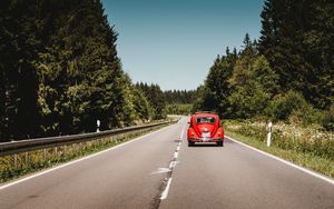 Preview wallpaper car, retro, red, old, road