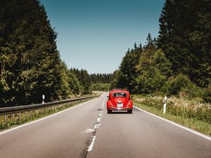 Preview wallpaper car, retro, red, old, road