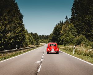 Preview wallpaper car, retro, red, old, road