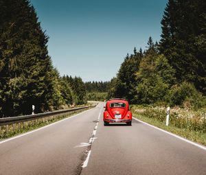 Preview wallpaper car, retro, red, old, road