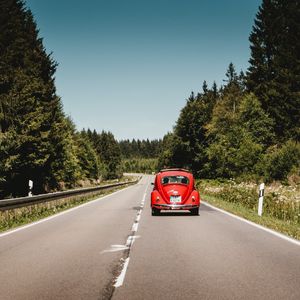 Preview wallpaper car, retro, red, old, road