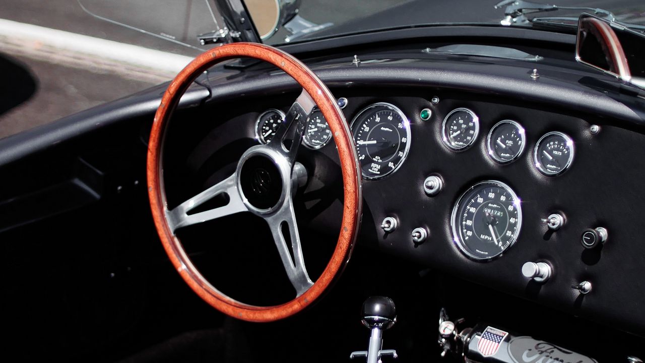 Wallpaper car, retro, salon, steering wheel, speedometer, panel
