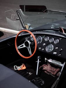 Preview wallpaper car, retro, salon, steering wheel, speedometer, panel