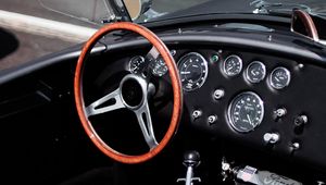 Preview wallpaper car, retro, salon, steering wheel, speedometer, panel