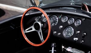 Preview wallpaper car, retro, salon, steering wheel, speedometer, panel