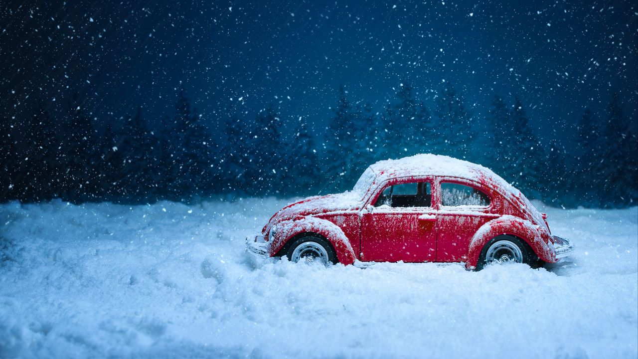 Wallpaper car, retro, winter, snow, snowfall, vintage, red, old