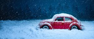 Preview wallpaper car, retro, winter, snow, snowfall, vintage, red, old