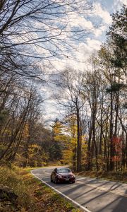 Preview wallpaper car, road, autumn, nature