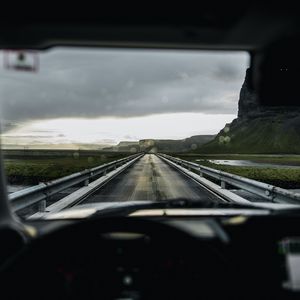 Preview wallpaper car, road, bridge, mountains, view