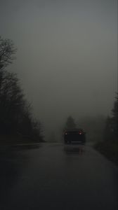 Preview wallpaper car, road, fog, dark