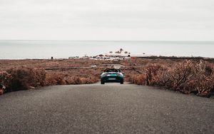 Preview wallpaper car, road, horizon, coast, landscape