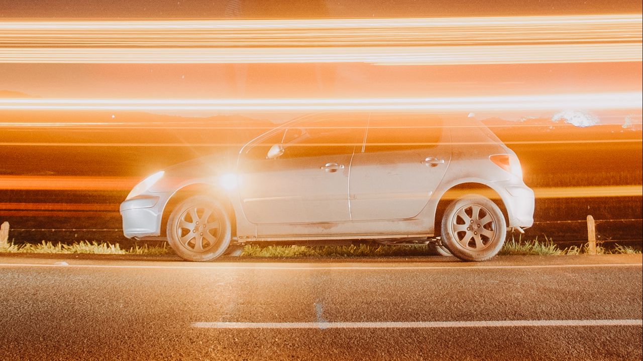 Wallpaper car, road, light, blur, long exposure hd, picture, image