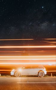 Preview wallpaper car, road, light, blur, long exposure
