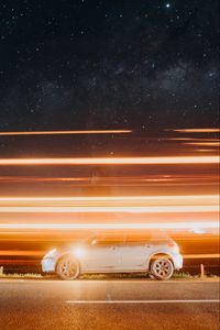 Preview wallpaper car, road, light, blur, long exposure