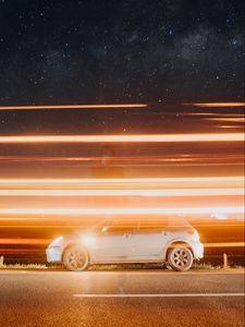 Preview wallpaper car, road, light, blur, long exposure