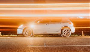 Preview wallpaper car, road, light, blur, long exposure