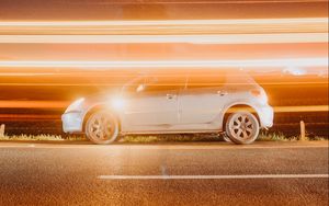 Preview wallpaper car, road, light, blur, long exposure