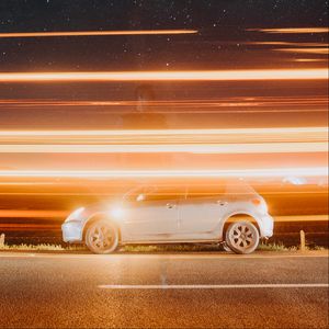 Preview wallpaper car, road, light, blur, long exposure
