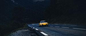Preview wallpaper car, road, mountains, rocks, marking