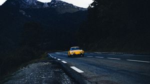 Preview wallpaper car, road, mountains, rocks, marking