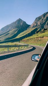 Preview wallpaper car, road, mountains, valley, travel