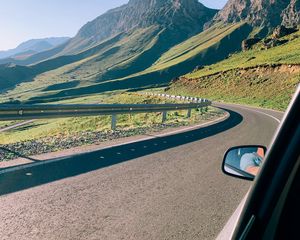 Preview wallpaper car, road, mountains, valley, travel