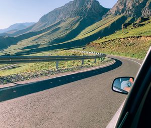 Preview wallpaper car, road, mountains, valley, travel