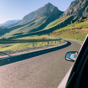 Preview wallpaper car, road, mountains, valley, travel