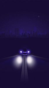 Preview wallpaper car, road, night, light, headlights, art