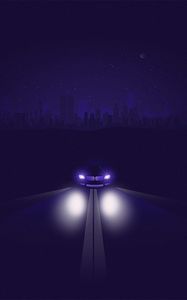 Preview wallpaper car, road, night, light, headlights, art